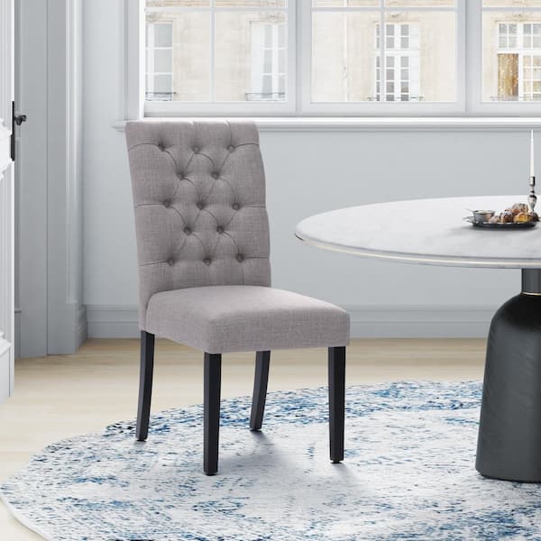 NINA Button Tufted Back Light Gray Upholstered Dining Side Chair