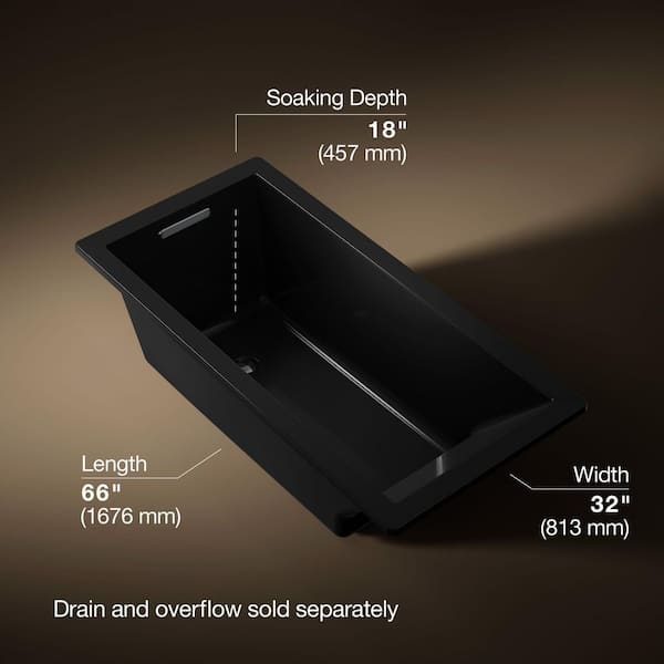 KOHLER Underscore 66 in. x 32 in. Rectangular Soaking Bathtub with