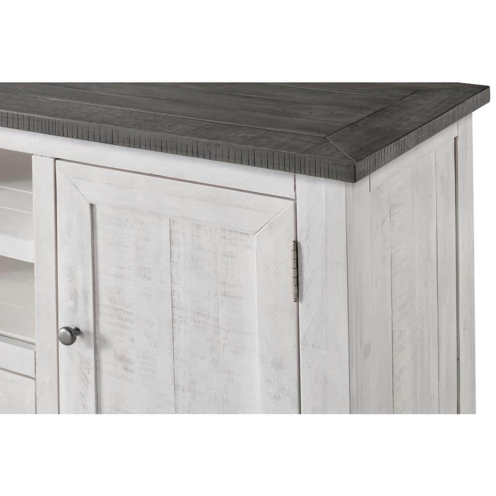 Monterey 60" White and Grey Pine TV Stand with Cabinets