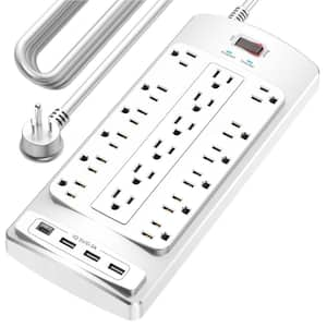 Heavy-Duty 20 ft. 18-Outlets with Extension Cord Surge Protector Power Strip with 1 USB C and 3 USB Port in White