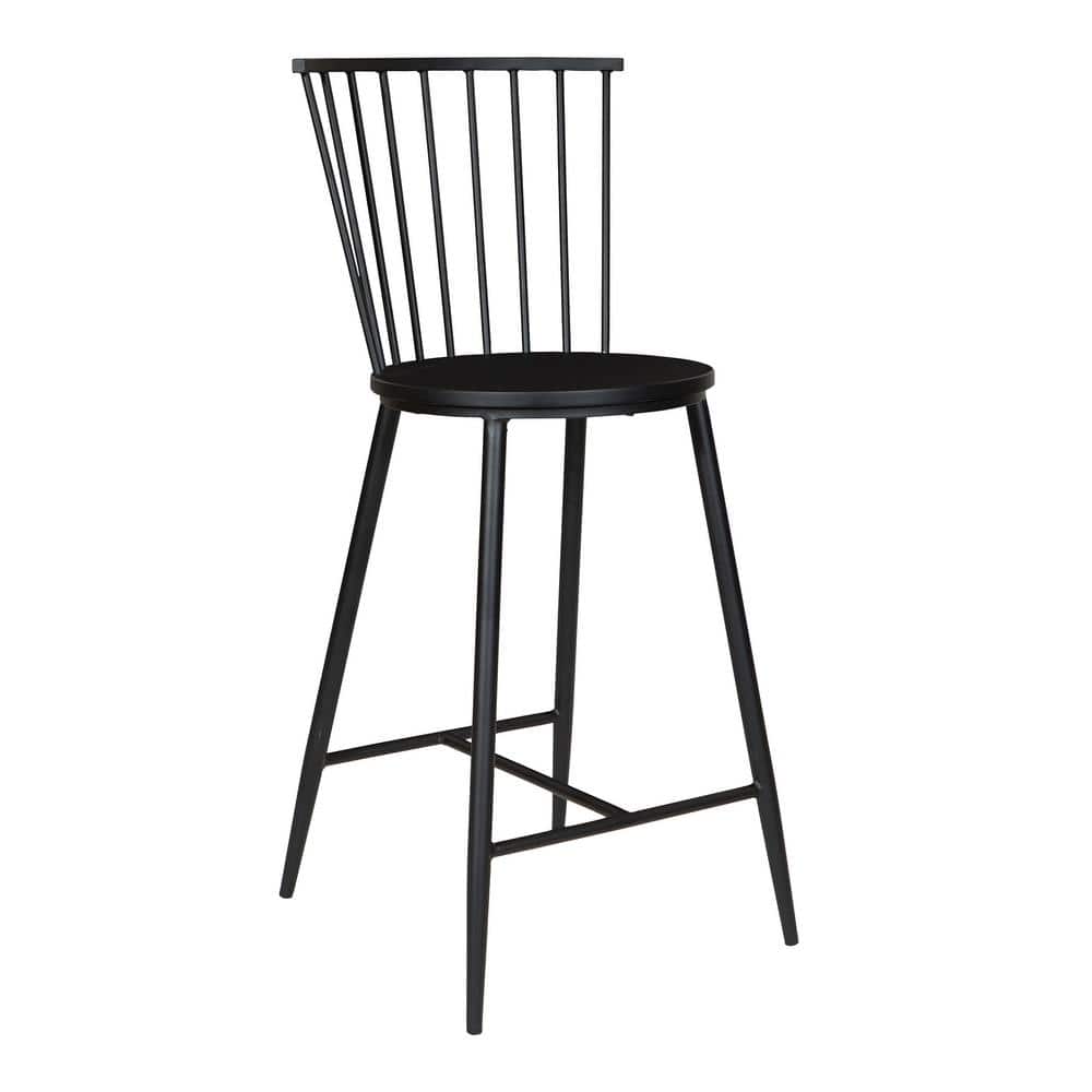 Bryce 26" Sleek Black Metal and Wood Counter Stool