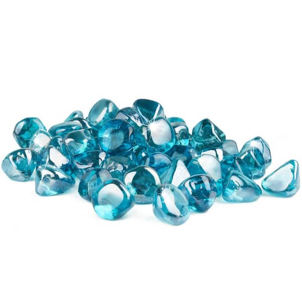 20 lbs. Fire Glass Diamonds 1 in. Fire Pit Glass Rocks for Gas Fireplace and Fire Pit, High Luster, Blue