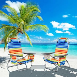 Aluminum 5-Position Adjustable Outdoor Folding Reclining Beach Chair with Backpack, Rainbow Stripe, Orange(2-Pack)