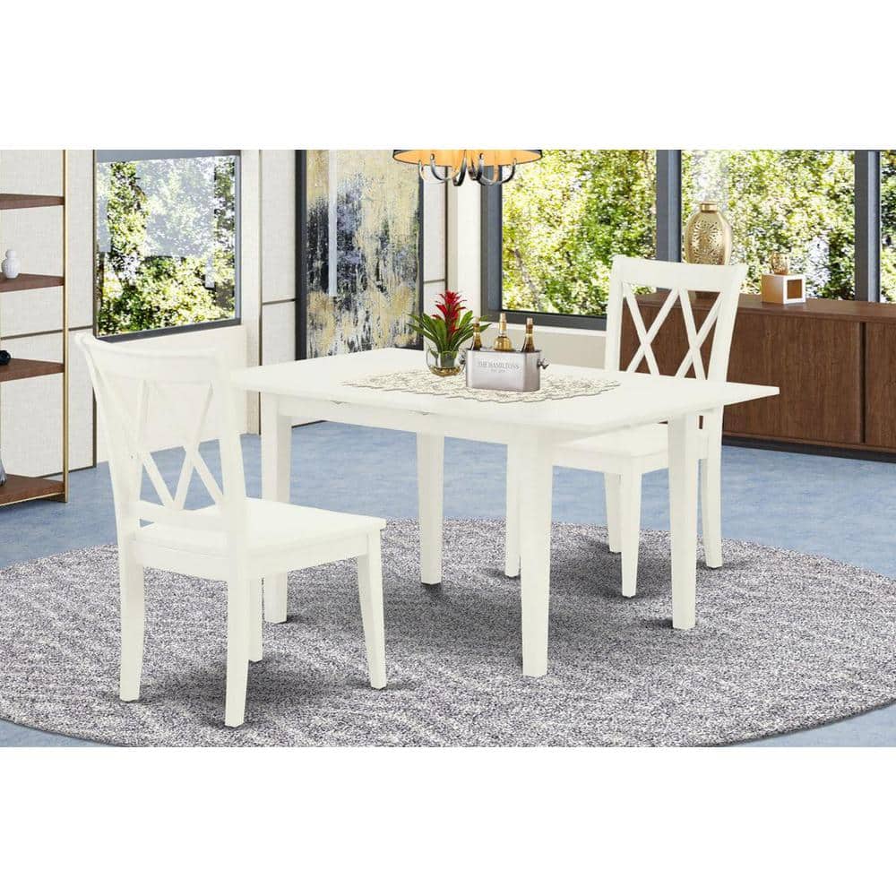 Linen White Rubber Wood 3-Piece Dining Set with Double X Back Chairs