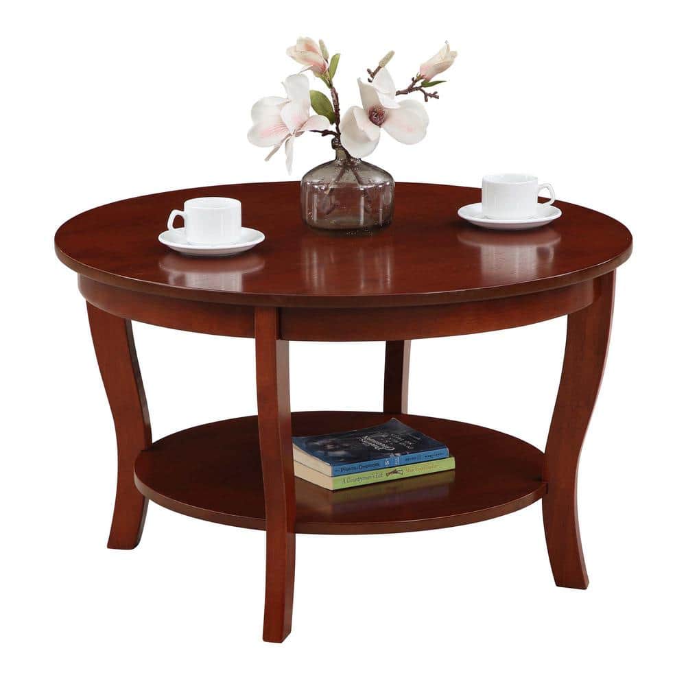 Heritage Round Mahogany Wood Coffee Table with Shelf