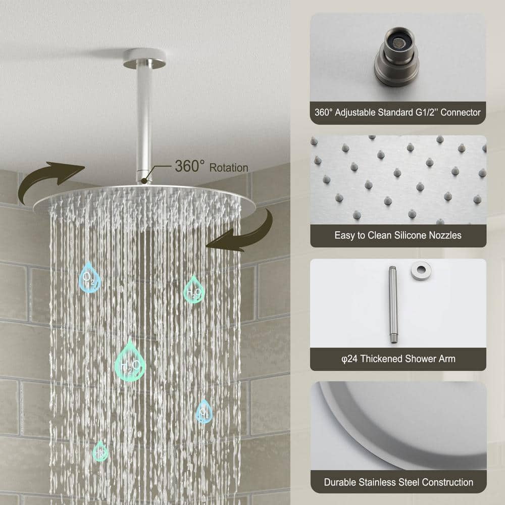 Brushed Nickel Dual Rainfall and Handheld Shower System with 12-inch Ceiling Mount