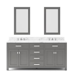 72 in. W x 21 in. D Vanity in Cashmere Grey with Marble Vanity Top in Carrara White and 2 Mirrors