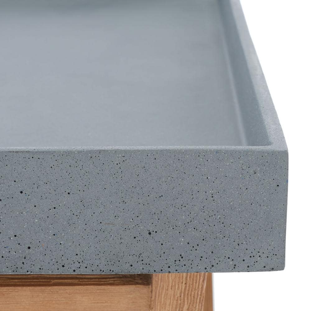 Terance Natural Acacia Wood Outdoor Side Table with Gray Tray
