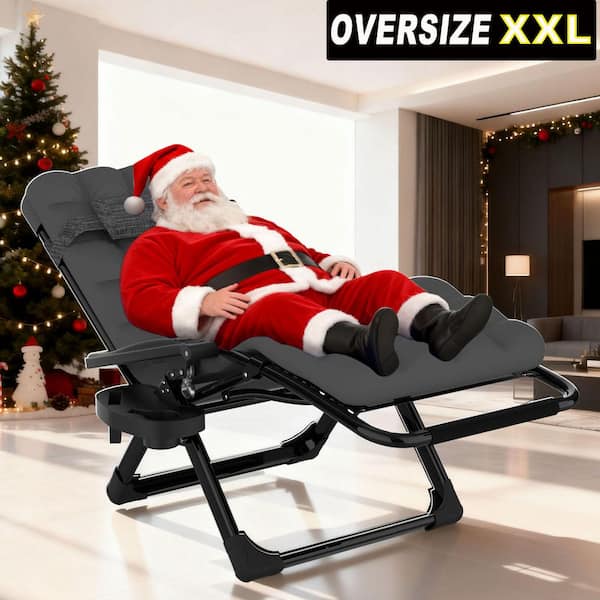 Zero Gravity Lounge Chair-Foldable Alloy Steel Recliner with Adjustable Headrest with Dark Gray Cushion for Patio, Lawn