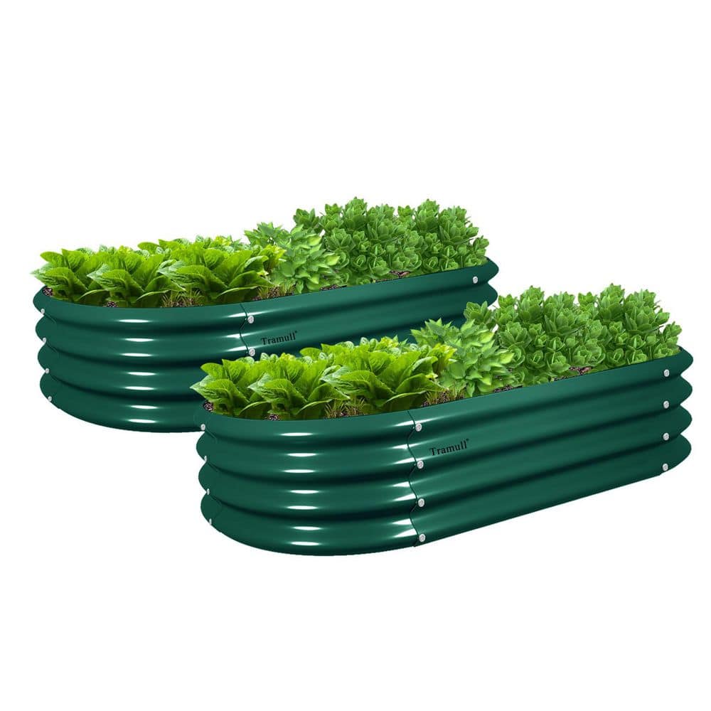 48 in. x 24 in. x 12 in. Green Oval Metal Outdoor Raised Garden Bed with Bo