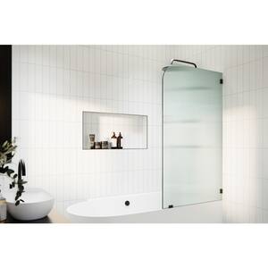 Aurora 30 in. W x 58.25 in. H Left-Hand Single Fixed Frameless Fluted Frosted Bath Panel Radius Shower Tub Door