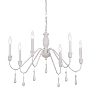 6-Light Distressed White Beaded Chandelier