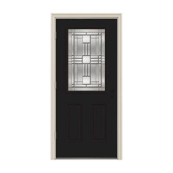 JELD-WEN 32 in. x 80 in. 1/2 Lite Cordova Black Painted Steel Prehung Right-Hand Outswing Front Door w/Brickmould