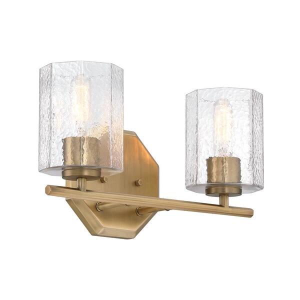 Designers Fountain - Haven 16 in. 2-Light Old Satin Brass Classic Vanity Light with Clear Rippled Glass Shades