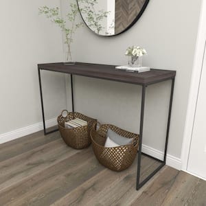 52 in. Black Extra Large Rectangle Wood Console Table with Black Metal Legs