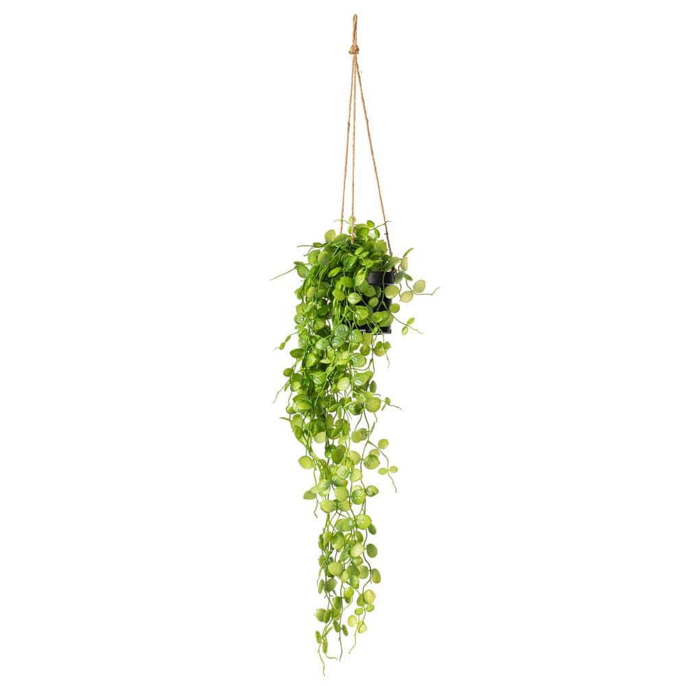 Vickerman 29 in. in Green Artificial Mini Leaf Ivy in. in Hanging Pot