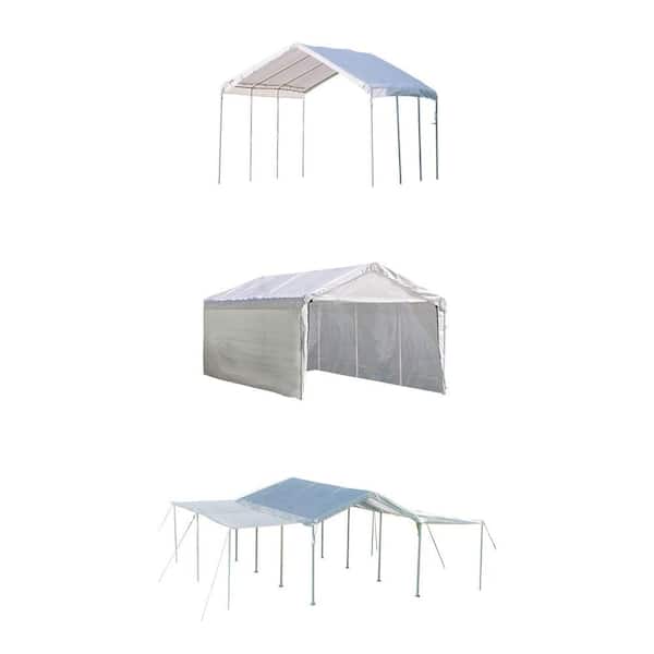 ShelterLogic 10 ft. W x 20 ft. H Max AP 3-in-1 Canopy in White w/ Enclosure and Extension Kits, Steel Frame, and Best-in-Class Pipes
