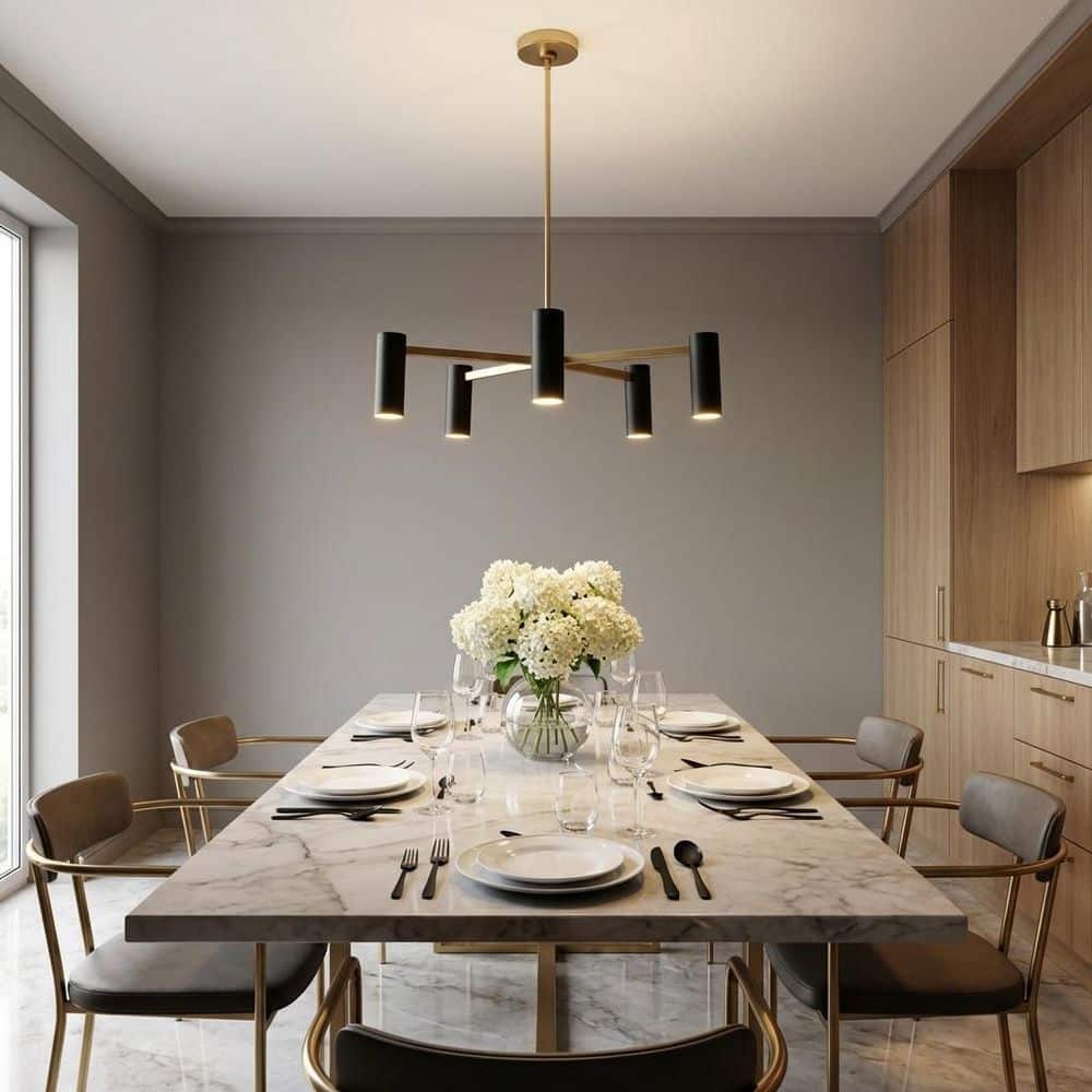 Zentro 29 in. W x 6.75 in. H 5-Light Satin Brass Chandelier with Metal Shades, Bulbs Included price history on PriceWatchPro