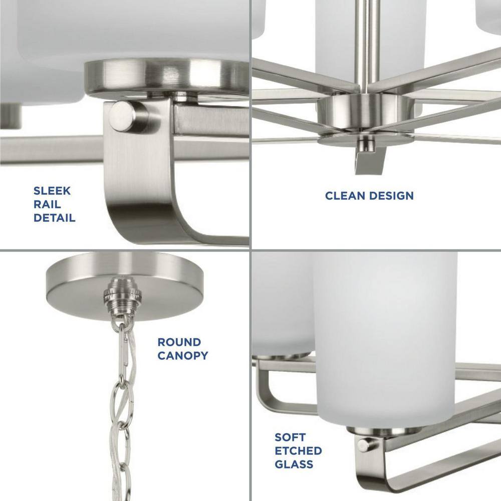 Brushed Nickel Five-Light Chandelier with Etched Glass Shades
