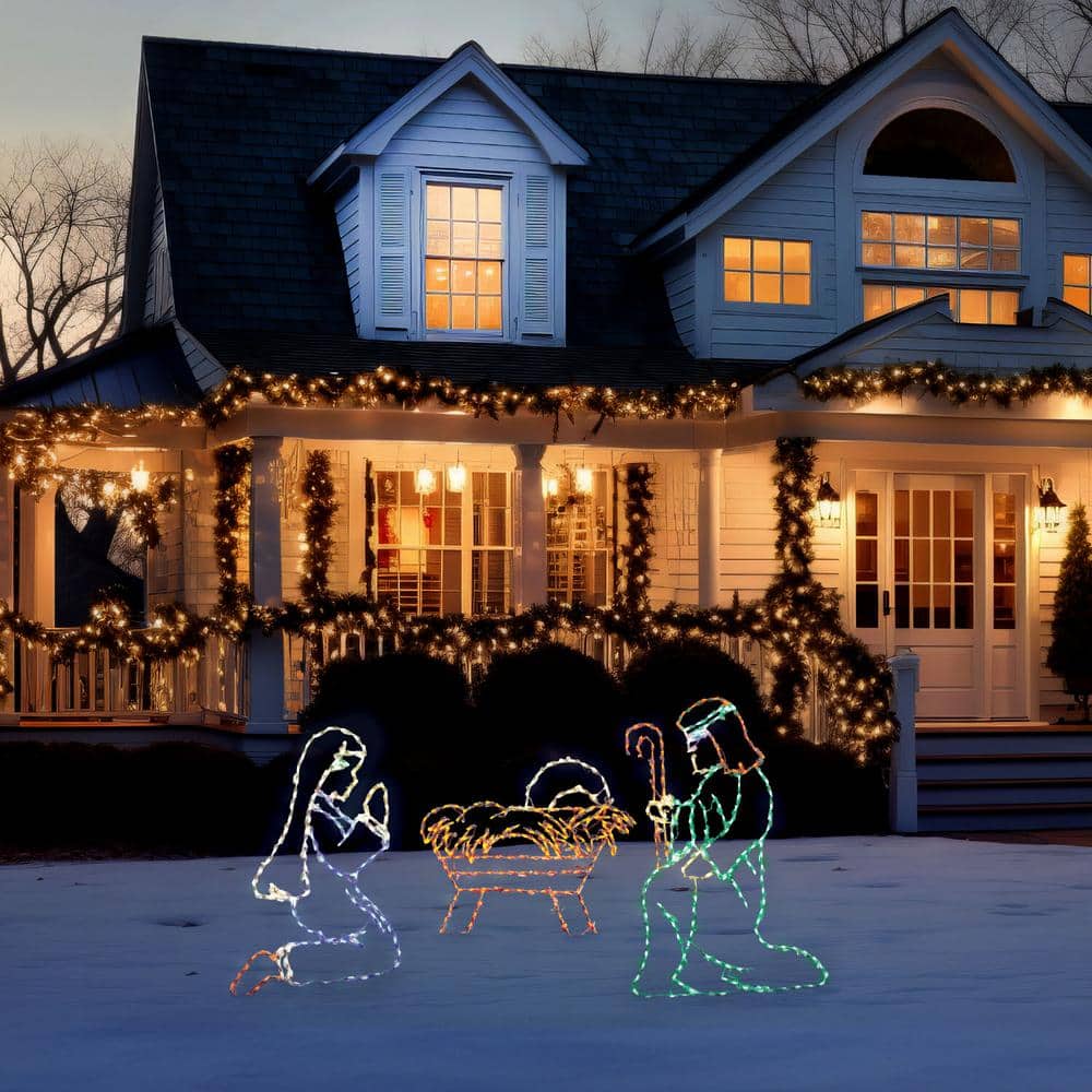 Outdoor Multicolor LED Nativity Set with Powder-Coated Metal Frame
