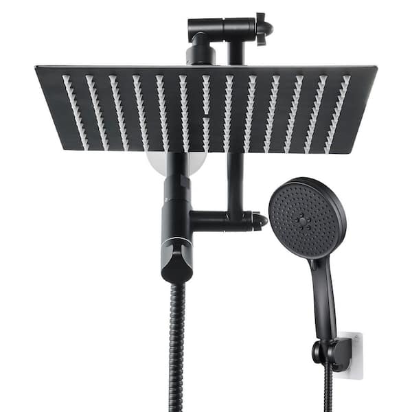 Rain Shower Head Combo 5-Spray 8 in. Wall Mount Dual Shower Heads and Handheld Shower Head with 2.5 GPM in Black