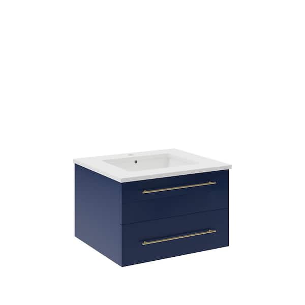 Fresca Lucera 24 in. Single Sink Wall Mount Floating Royal Blue Bath Vanity with White Quartz Top and Undermount Ceramic Sink