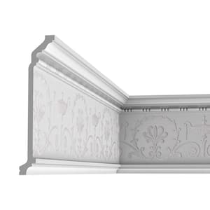9-3/4 in. x 2-1/2 in. x 78-3/4 in. Acanthus Leaves and Bead and Reel Primed White Polyurethane Crown Moulding