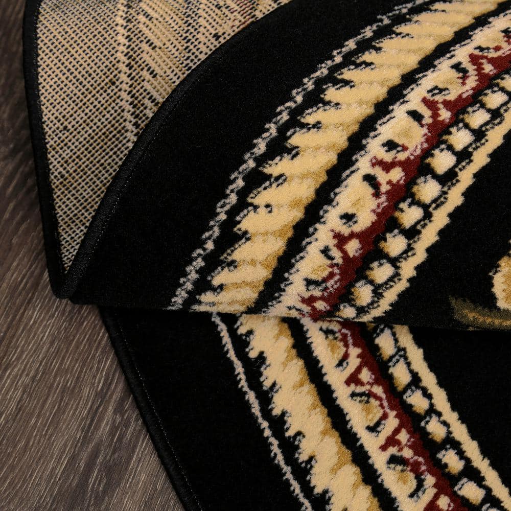 Athens Black and Beige Round Medallion Area Rug