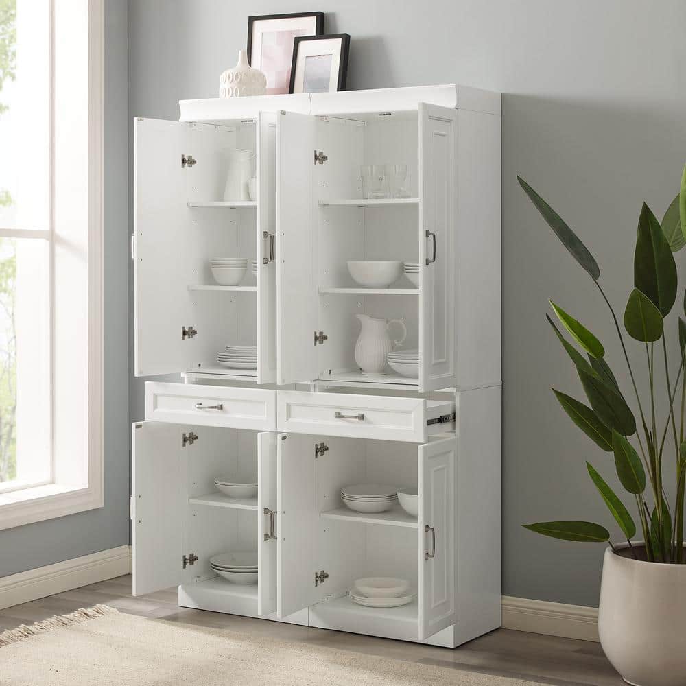 White Tall MDF Wood Pantry Set with Adjustable Shelves