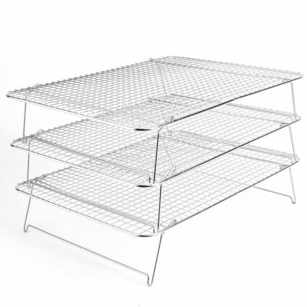 3-Tier Stackable Stainless Steel Cooling Rack Set, 16.5 in x 12 in, Grid Pattern for Baking Cooking Grilling