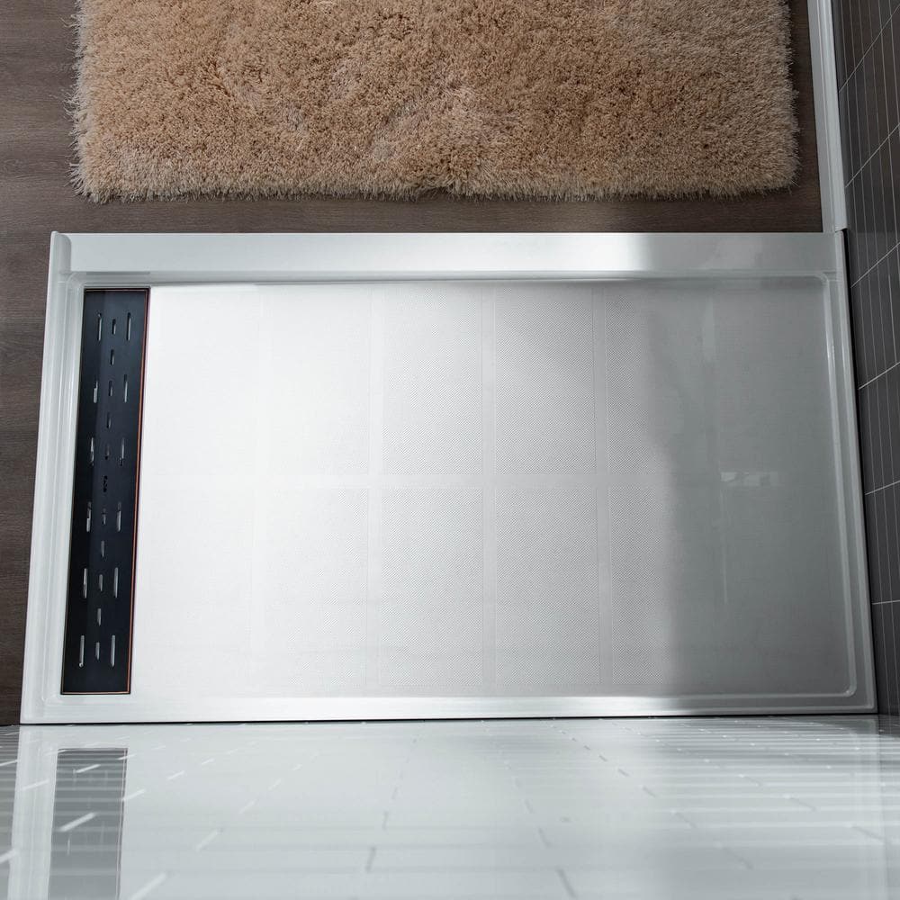 60" x 36" White Solid Surface Alcove Shower Pan Base with Left Drain