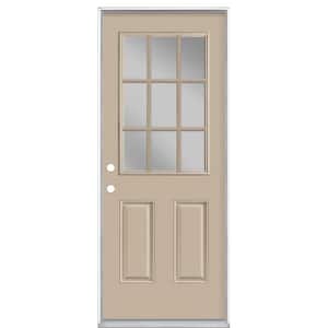 32 in. x 80 in. 9 Lite Canyon View Right-Hand Inswing Painted Smooth Fiberglass Prehung Front Door with No Brickmold