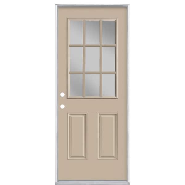 Masonite 32 in. x 80 in. 9 Lite Canyon View Right-Hand Inswing Painted Smooth Fiberglass Prehung Front Exterior Door, Vinyl Frame