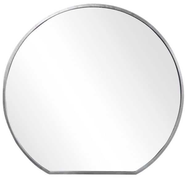 Benjara 32 in. x 30 in. Modern Round Framed Silver Metal with Flat Bottom Decorative Mirror