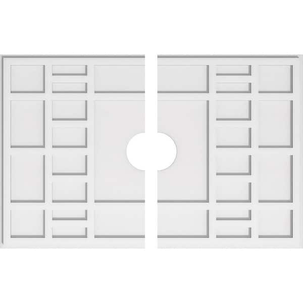 Ekena Millwork 38 in. W x 25-3/8 in. H x 5 in. ID x 1 in. P Beaux Architectural Grade PVC Contemporary Ceiling Medallion (2-Piece)