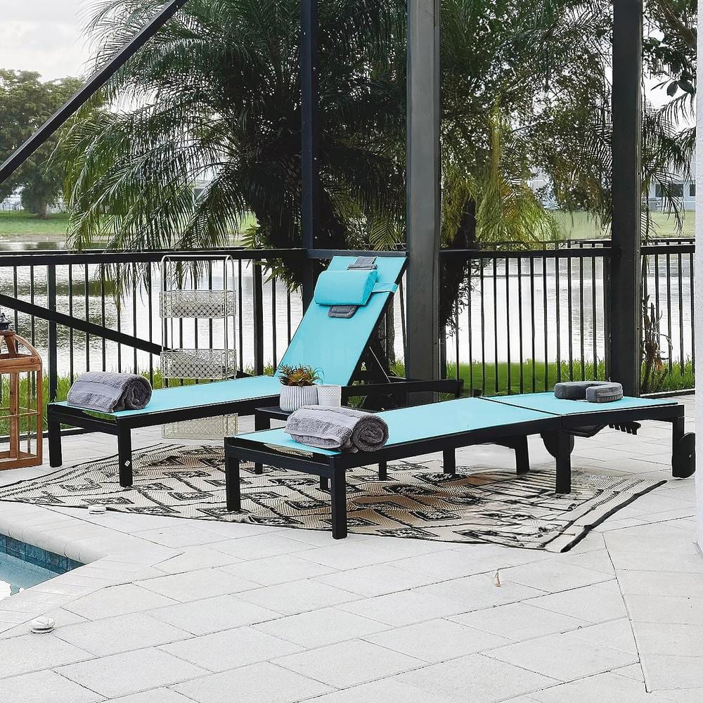 PURPLE LEAF 3Pieces Aluminum Outdoor Patio Metal Lounge Chair Set with