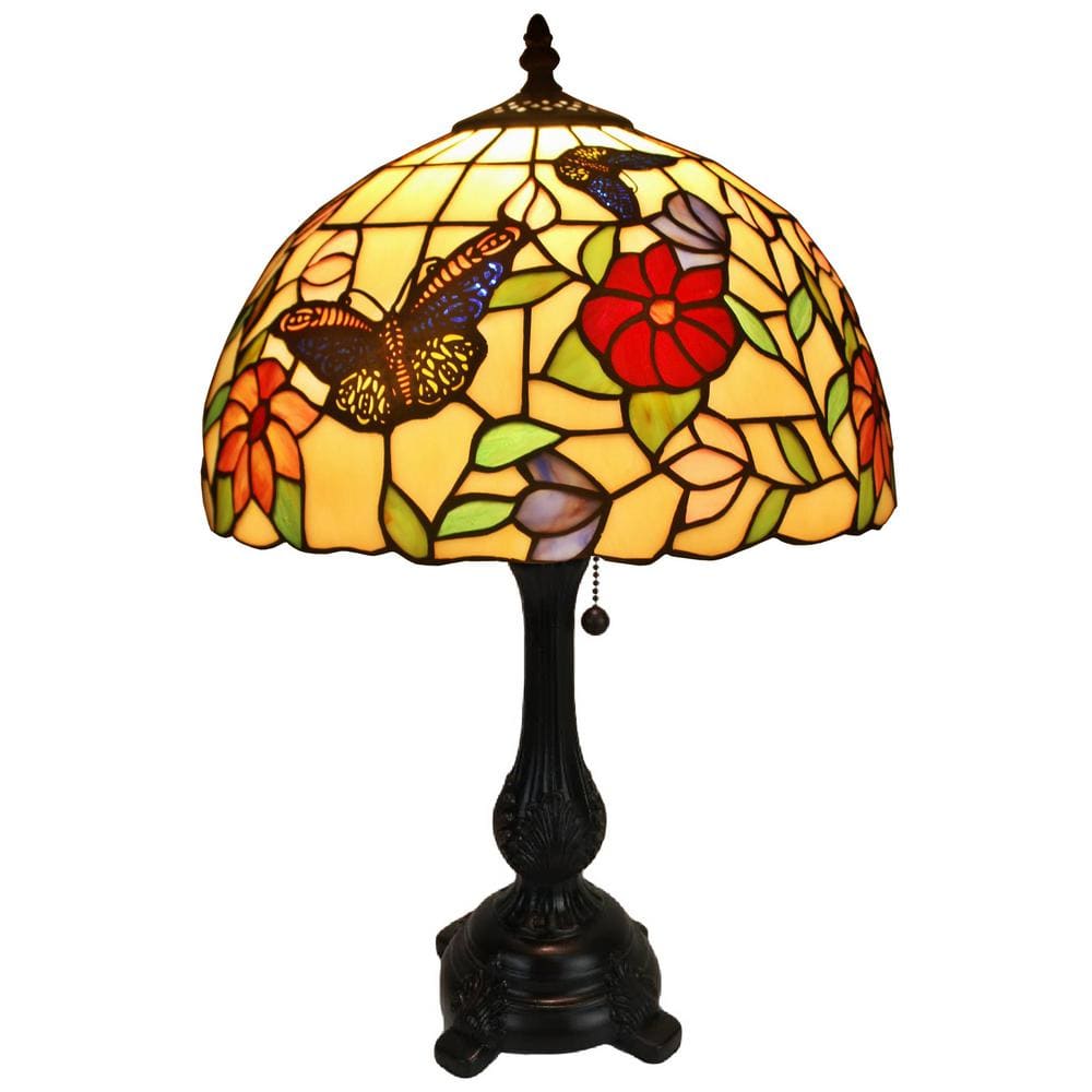 19" Bronze Tiffany Style Stained Glass Butterfly Table Lamp