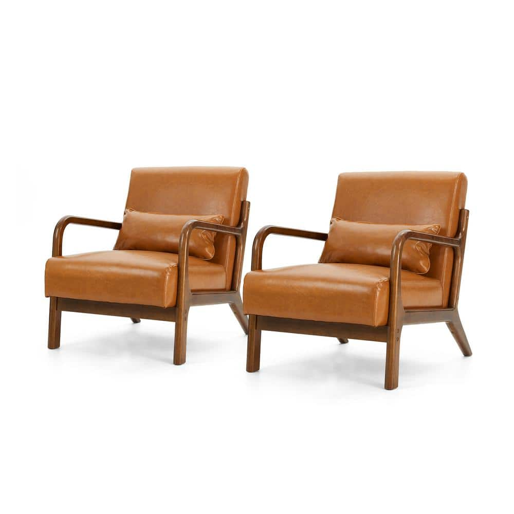 Glitzhome Mid century Modern Yellowish Brown Leatherette Accent