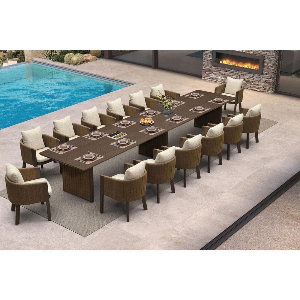 15-Piece Aluminum Outdoor Dining Set All-Weather Modern Rectangular Dining Table and Chairs with Olefin Cushions, Beige price history on PriceWatchPro