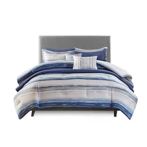 Anchorage 8-Piece Blue Full/Queen Polyester Printed Seersucker Comforter and Quilt Set Collection