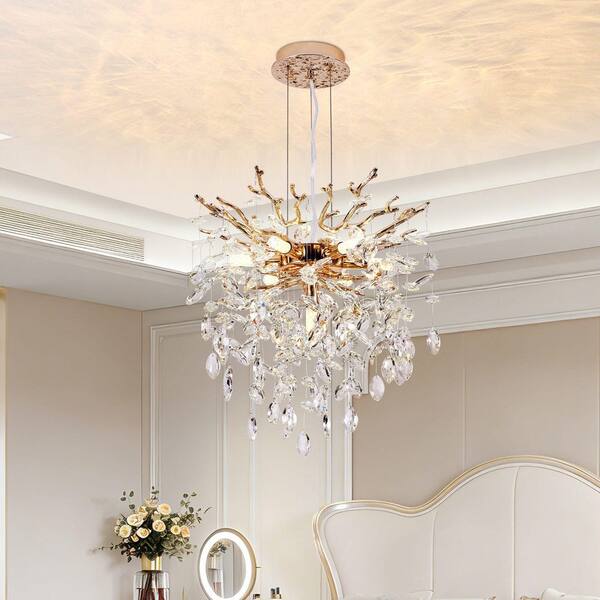SNJ Lirae 18 in. 7-Light Luxury Gold Modern Tree Branch Crystal