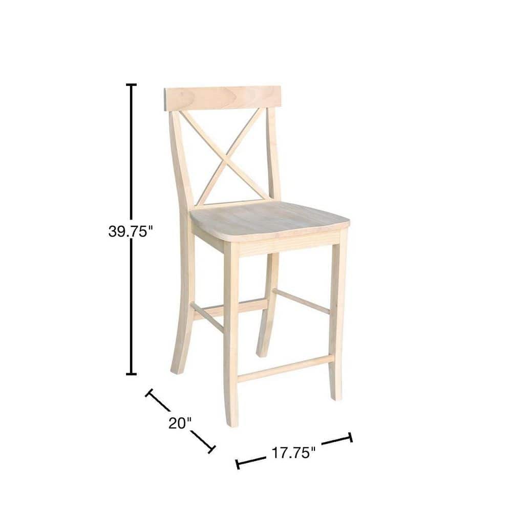 Traditional Solid Parawood X-Back 24" Counter Stool, Unfinished