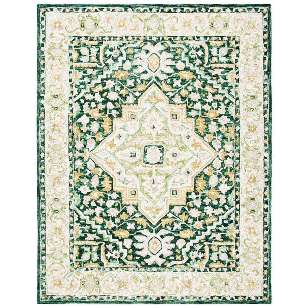 Aspen Green and Ivory Floral Wool 8' x 10' Area Rug
