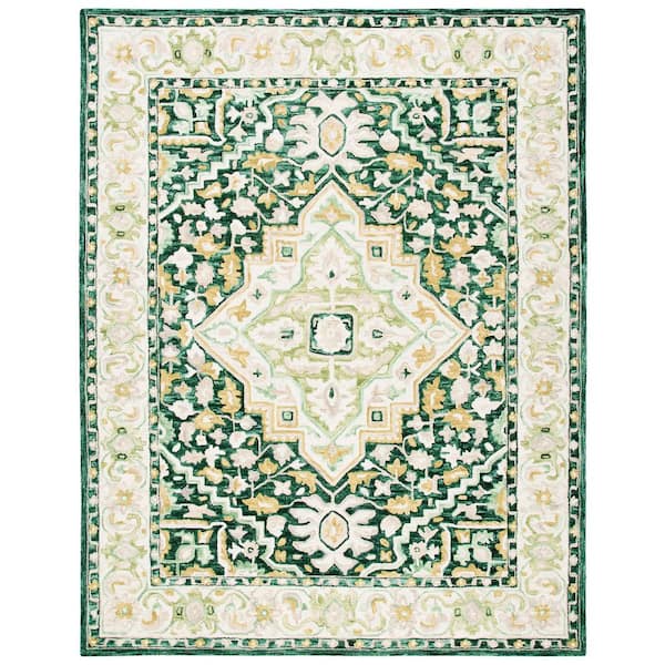 SAFAVIEH Aspen Green/Ivory 8 ft. x 10 ft. Border Floral Medallion Area Rug