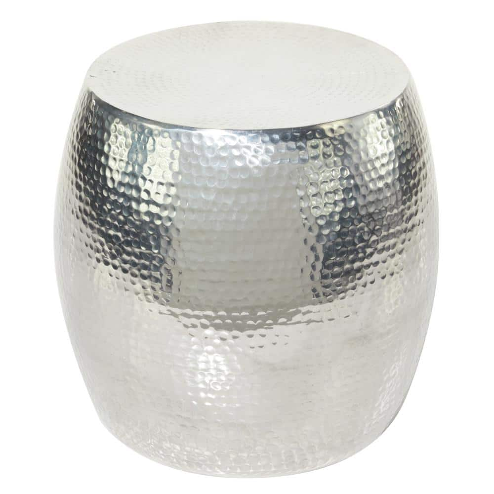 Litton Lane 14 in. Silver Drum Shaped Medium Round Aluminum End Accent ...