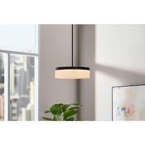 Chartwell 35-Watt Matte Black Integrated LED Hanging Pendant with White Acrylic Shade