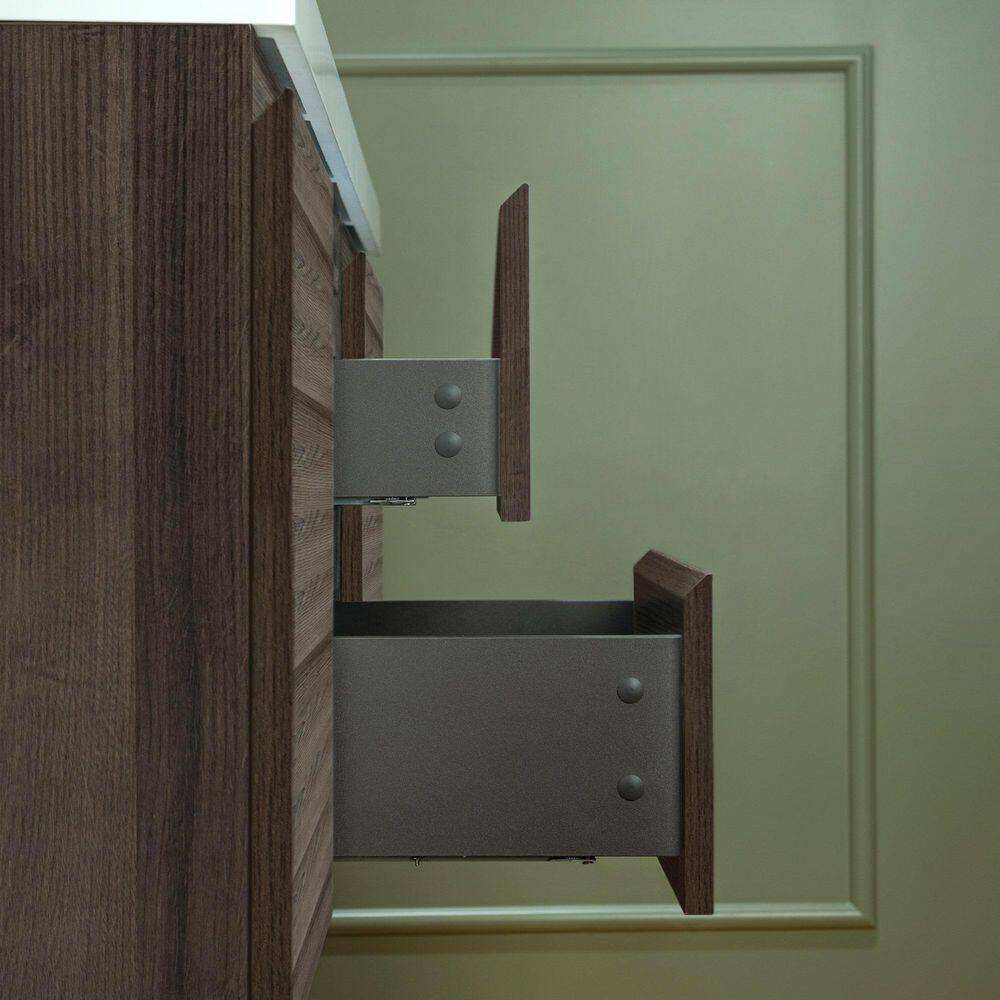 47" Gray Oak Wall-Mounted Floating Vanity with White Resin Top