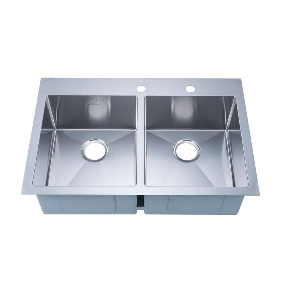 NationalWare Drop-in Stainless Steel 33 in. 2-Hole Double Bowl Kitchen Sink