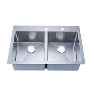 NationalWare Drop-in Stainless Steel 33 in. 2-Hole Double Bowl Kitchen Sink in Stainless Steel