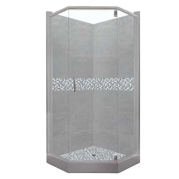 American Bath Factory Del Mar Grand Hinged 36 in. x 42 in. x 80 in. Left-Cut Neo-Angle Shower Kit in Wet Cement and Chrome Hardware